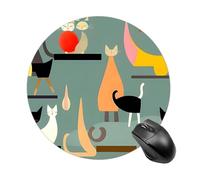 Mid-Century Modern Art Cats Round Mouse Pad Smooth Glide Gaming Mousepad Extra Density Portable Comfortable Mouse Mat for Desk, Home, Office 7.8x7.8 Inches