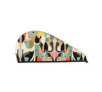 Mid-Century Modern Art CatShower Cap:good water absorption performance and is suitable for fairies with all kinds of hair types