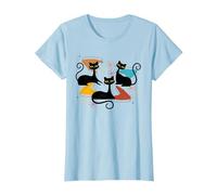 Mid-Century Modern Atomic Cats Space Age Retro Vintage 50s T-Shirt, Women, Baby Blue, Medium
