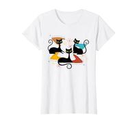 Mid-Century Modern Atomic Cats Space Age Retro Vintage 50s T-Shirt, Women, White, Medium