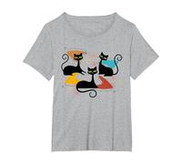 Mid-Century Modern Atomic Cats Space Age Retro Vintage 50s T-Shirt, Women's Plus, Heather Grey, 5X