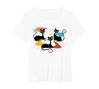 Mid-Century Modern Atomic Cats Space Age Retro Vintage 50s T-Shirt, Women's Plus, White, 1X