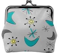 Mid Century Modern Atomic Women's Leather Coin Purse, Small Change Pouch with Kiss-Lock Clasp Closure Buckle Wallet for Girl Gift