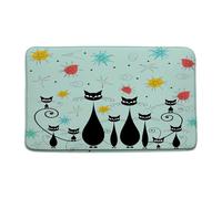 Mid Century Modern Bath Mat Atomic Cat Iconic Sputnik Black Kitten Retro Abstract Vintage Geometric 1950s 1960s Fabric Bathroom Microfiber Memory Foam Absorbent Rug Bathroom Decor Rug,17.8x29.5 Inch