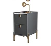 Mid Century Modern Bedside End Table with 2 Storage Drawers Sintered Stone Countertop Nightstand for Small Spaces Dark Gray 40x35x55cm