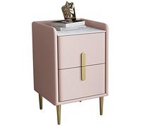 Mid-Century Modern Bedside Table | Minimalist Microfiber Leather Nightstand with Sintered Stone Top | Stylish Pink Sofa Table for Bedroom & Living Room, 25x35x55cm
