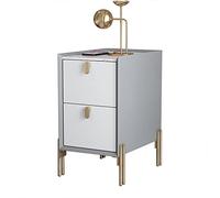 Mid-Century Modern Bedside Table | Narrow Nightstand with 2 Storage Drawers | Minimalist Sintered Stone Top | Light Gray & Pure White | Compact Design for Small Spaces | 35x35x55cm