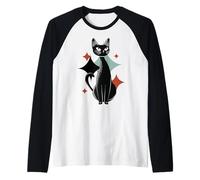 Mid-Century Modern Black Atomic Cat Space Age Kitty Raglan Baseball Tee