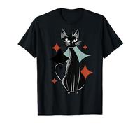 Mid-Century Modern Black Atomic Cat Space Age Kitty T-Shirt