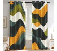 Mid Century Modern Blackout Curtains for Living Room, Retro Wavy Lines Curtains Bedroom Home Decor, Thermal Eyelet Window Drapes, 2 Panels 90 Drop, 66x90 (W x L) Q-D14