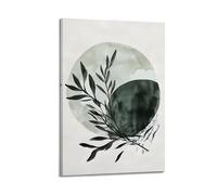 Mid Century Modern Boho Wall Art, Sage Green Botanical Geometric Minimalist Circle Line, Hanging Paintings Poster Muted Tone for Contemporary Home Living Space 08x12inch(20x30cm)