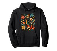 Mid Century Modern Cat Floral Botanical Retro Flowers Art Pullover Hoodie