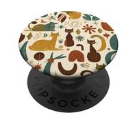 Mid Century Modern Cat Pattern Retro Atomic Design, Cat Love PopSockets Adhesive PopGrip