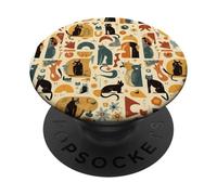 Mid Century Modern Cat Pattern Retro Atomic Design, Cat Love PopSockets Adhesive PopGrip
