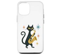 Mid Century Modern Cat Saxophone Retro Futuristic Case for iPhone 12/12 Pro