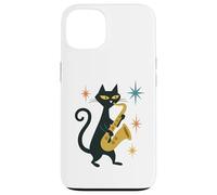 Mid Century Modern Cat Saxophone Retro Futuristic Case for iPhone 13