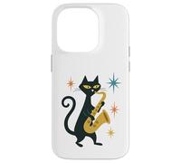 Mid Century Modern Cat Saxophone Retro Futuristic Case for iPhone 14 Pro
