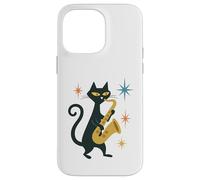 Mid Century Modern Cat Saxophone Retro Futuristic Case for iPhone 14 Pro Max