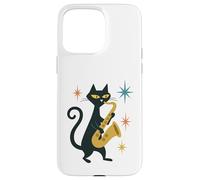 Mid Century Modern Cat Saxophone Retro Futuristic Case for iPhone 15 Pro Max
