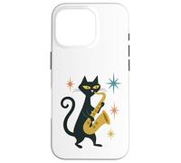 Mid Century Modern Cat Saxophone Retro Futuristic Case for iPhone 16 Pro