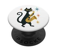 Mid Century Modern Cat Saxophone Retro Futuristic PopSockets Adhesive PopGrip