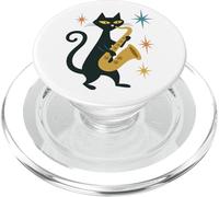Mid Century Modern Cat Saxophone Retro Futuristic PopSockets PopGrip for MagSafe