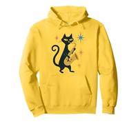 Mid Century Modern Cat Saxophone Retro Futuristic Pullover Hoodie