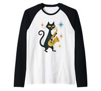 Mid Century Modern Cat Saxophone Retro Futuristic Raglan Baseball Tee