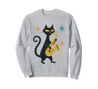 Mid Century Modern Cat Saxophone Retro Futuristic Sweatshirt