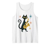 Mid Century Modern Cat Saxophone Retro Futuristic Tank Top