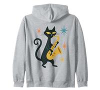Mid Century Modern Cat Saxophone Retro Futuristic Zip Hoodie