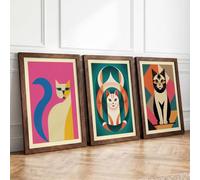 Mid-Century Modern Cats Mid-Century Set of 3 Framed Wall Art Prints A1