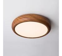 Mid Century Modern Ceiling Light, Wood LED Flush Mount Ceiling Light for Bathroom, Round Farmhouse Ceiling Light, Vintage Rustic Ceiling Lamp for Bedroom Living Room Kitchen(Diameter 40CM,Tricolor dim