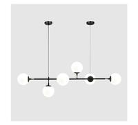 Mid Century Modern Chandelier - Black & White Glass Globe Pendant Light Fixture, Stylish Linear Sputnik Design For Kitchen Island, Dining Room, Living Room Black+white