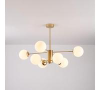 Mid Century Modern Chandelier, Dimmable Pendant Light with Glass Globes for Dining Room, Bedroom, Kitchen, Easy Installation