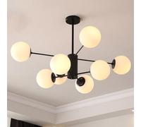 Mid Century Modern Chandelier, Dimmable Pendant Light with Glass Globes for Dining Room, Bedroom, Kitchen, Easy Installation