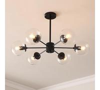 Mid Century Modern Chandelier, Dimmable Pendant Light with Glass Globes for Dining Room, Bedroom, Kitchen, Easy Installation