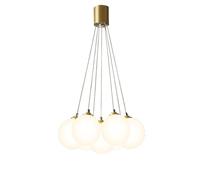 Mid Century Modern Cluster Frosted Glass Bubble Chandelier 5 Light Milk Ball Hanging Cooper Ceiling Lamp for Living Room Dining Bedroom Kitchen Entryway Foyer Staise