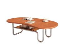 Mid Century Modern Coffee Table Cashew Shape Rubberwood Tea Table Double-Layer Storage Thick Stainless Steel Legs Center Tables for Home Living Room Office(Brown,120 * 60 * 45cm)