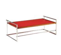 Mid Century Modern Coffee Table Convertible Wood Panel Tea Table with Solid Wood Edging & Stainless Steel Legs for Living Room & Office (Red)