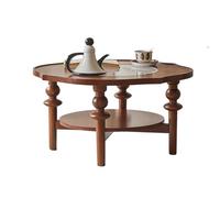 Mid Century Modern Coffee Table Lotuss Shape Oak Tea Table Double-Tier Storage Removable Glass Top Thickened Solid Wood Legs Center Tables for Home Living Room Office