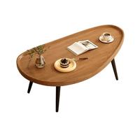 Mid Century Modern Coffee Table Mango Shape Solid Wood Tea Table Wide Top Carbon Steel Legs Raised Edges Center Tables Sturdy and Load-Bearing for Home Living Room Office