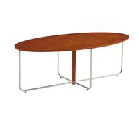 Mid Century Modern Coffee Table Oval White Wax Wood Tea Table With Stainless Steel Frame Center Tables with Adjustable Non-slip Feet for Home Living Room Office(Brown)
