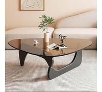 Mid-Century Modern Coffee Table,Premium Triangle Glass Top Solid Wood Base,Vintage Glass Coffee Table for Living Room,Abstract Home Patio Office Center Table(32.3 * 22.4 * 16 inch, Brown-Black-B)