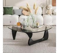 Mid-Century Modern Coffee Table,Premium Triangle Glass Top Solid Wood Base,Vintage Glass Coffee Table for Living Room,Abstract Home Patio Office Center Table(36 * 25.5 * 16 inch, TransParent-Black)