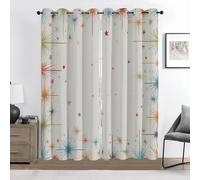 Mid Century Modern Curtains, Atomic Starbursts Pattern Blackout Curtains, 50s Retro Eyelet Thermal Insulated Window Drapes 90 Inch Drop for Bedroom, Living Room, Home Decor, 90x90 Inch 2 Panels, M14z