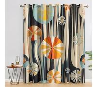 Mid Century Modern Curtains Blackout, 90x90 Inch 2 Panels - Abstract Floral Geometric Pattern Black Out Curtains, Home Decor, 90 Drop Eyelet Window Drapes for Bedroom, Living Room GP#218