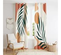 Mid Century Modern Curtains Set Thick Cotton Boho Curtain Blackout for Bedroom Bohemian Style Decor Window Leaf Print Classical Drapes for Living Dining Room, 2 Panels, 132×106cm
