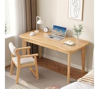 Mid Century Modern Curved Small Computer Desk Solid Wood Writing Desk with Drawers for Home Office Bedroom & Living Room (31 inch Natural Finish)