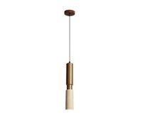 Mid Century Modern Cylinder Iron Hanging Lamp Yellow Travertine Shade Chandelier Adjustable Height Pendant Light Fixtures for Bedroom Living Room